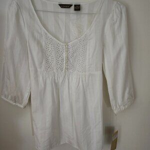 NEW with tags Kenar white summer 100% cotton embroidered top